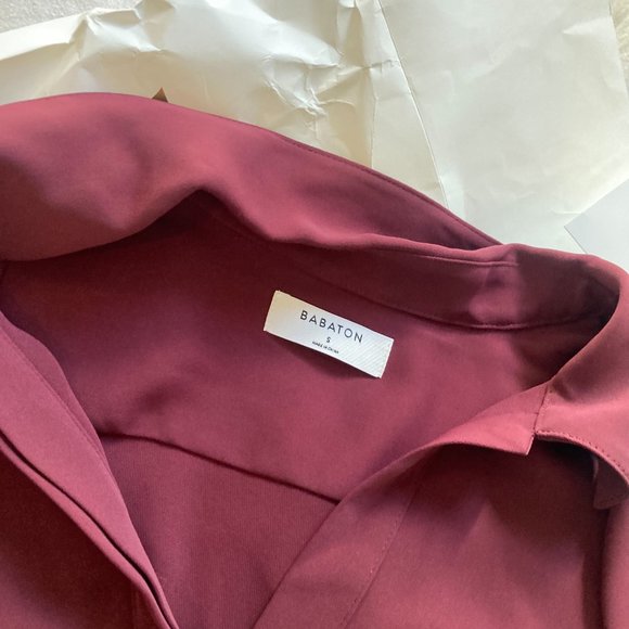 Babaton Professor Blouse Matte Satin Pop-over Polo Blouse - Burgundy - New w/Tag - Picture 5 of 7